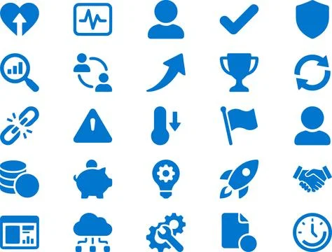 Set of Blue Business and Technology Vector Icons Representing Corporate Ope.. Stock Illustration
