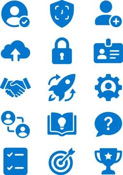 Set of Blue Business and Technology Vector Icons for Digital Interface Design Stock Illustration