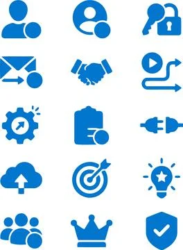 Set of Blue Business and Technology Vector Icons for Digital Interface Design Stock Illustration