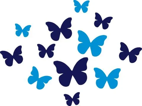 Set of blue Butterflies Stock Illustration
