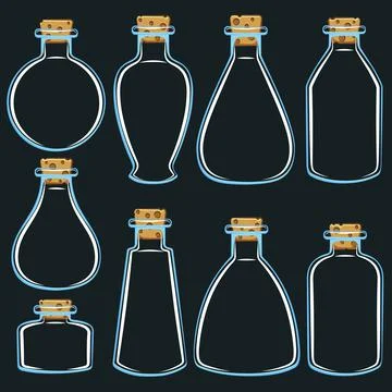 Set of blue cans, vials, bottles. Isolated vector objects. Stock Illustration