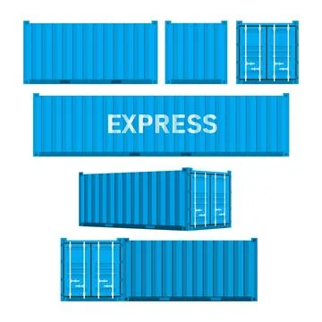 Set Blue cargo containers. Freight Shipping, delivery and transportation. Vector Stock-Illustration