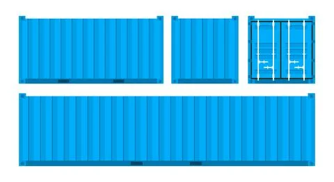 Set Blue cargo containers. Freight Shipping, delivery and transportation. Vector Illustrazione stock