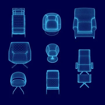 Set of blue chairs and a couch are shown in a Set of blue chairs with different Stock Illustration