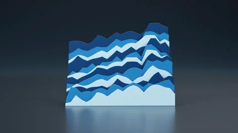 Set of blue charts on dark background. 3D render Illustrazione stock
