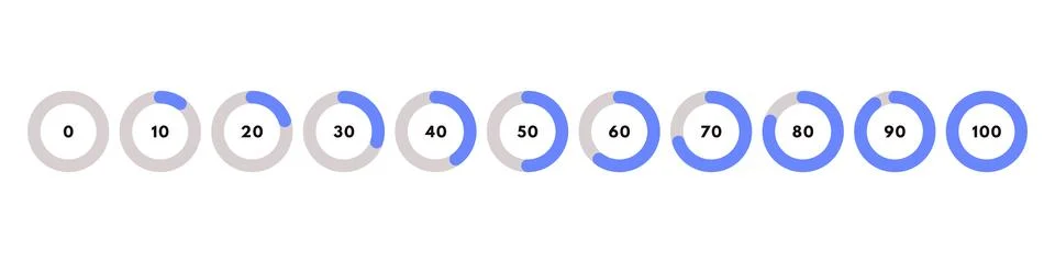 Set of blue circular progress bar. Timer icon with ten percent interval. Do.. Stock Illustration