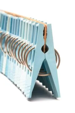 Set of blue clothespin Stock Photos