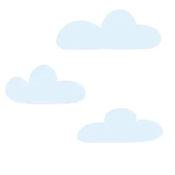 Set of blue clouds in cartoon flat style. Hand drawn vector illustration of c Stock Illustration