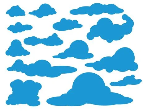 Set of blue clouds in flat style on a transparent background Stock Illustration