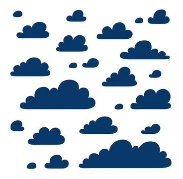 Set of blue clouds isolated on white background, silhoutte clouds collection Stock Illustration