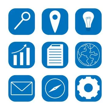 Set of blue color pinctogram. Flat style vector illustration Stock Illustration