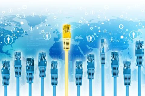 Set of blue computer cables with golden one Stock Illustration