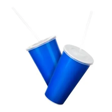 Set of blue cups with cap and tube isolated on white background Stock Photos
