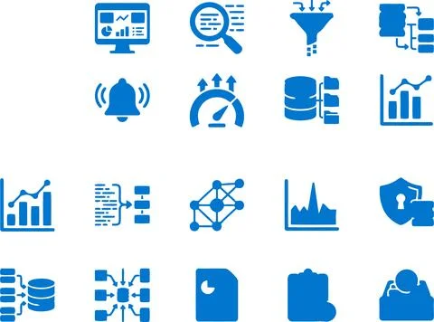 Set of Blue Data Analysis and Business Intelligence Icons for Digital Repor.. Illustrazione stock