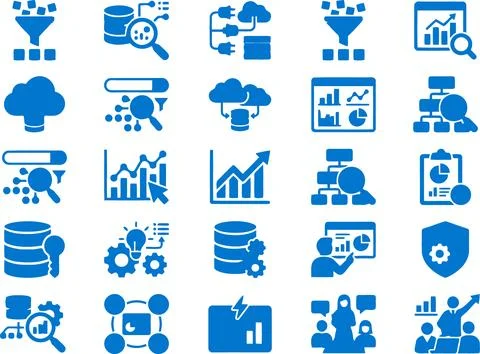 Set of Blue Data Analytics and Information Processing Digital Icons for Bus.. Stock Illustration