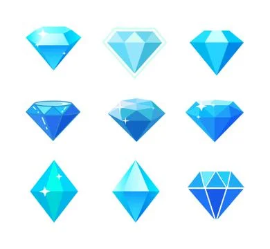 Set of blue diamond icon. Flat illustration of diamond. Stock Illustration