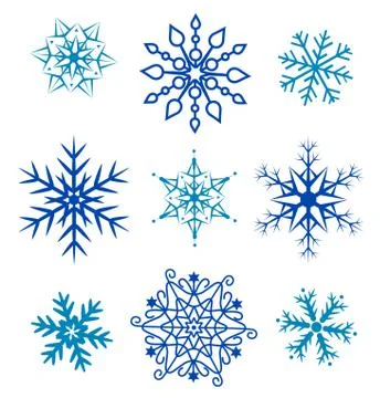 Set blue of different forms of vector snowflakes isolated Stock Illustration