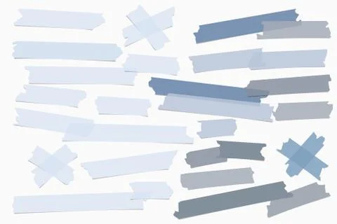 Set of blue different size adhesive, sticky, masking, duct tape, paper pieces Stock Illustration