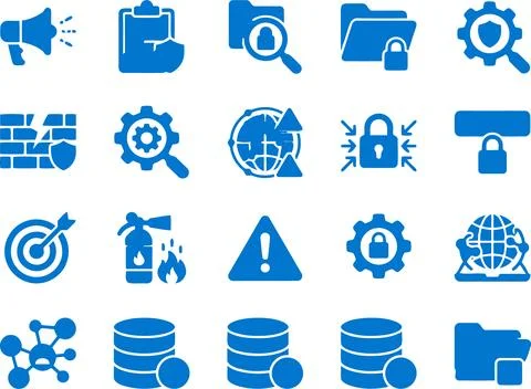 Set of Blue Digital Security and Network Infrastructure Icons on White Back.. Stockillustratie