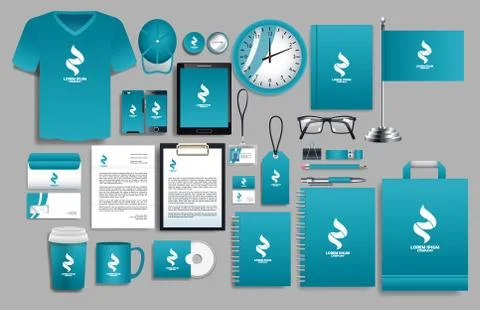 Set of blue elements with stationery templates Ilustración de archivo