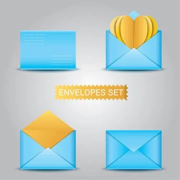Set blue envelopes. Open and closed envelope Illustrazione stock