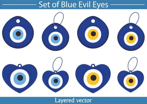 Set of Blue Evil Eye Vector Stock Illustration