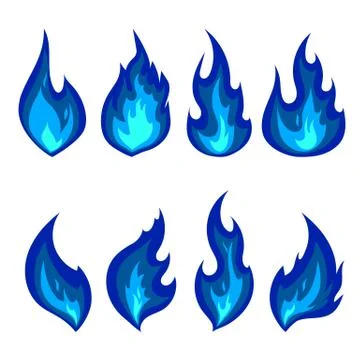 Set of blue fire icons. Flames vector Stock Illustration