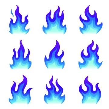 Set of blue fire icons, Flat fire flame vector illustration. Collection of blue Illustrazione stock