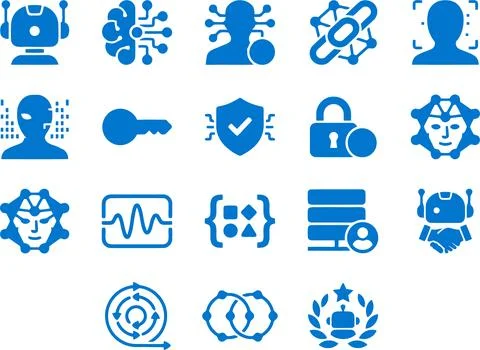 Set of Blue Flat Icons Representing Artificial Intelligence and Machine Lea.. 스톡 일러스트