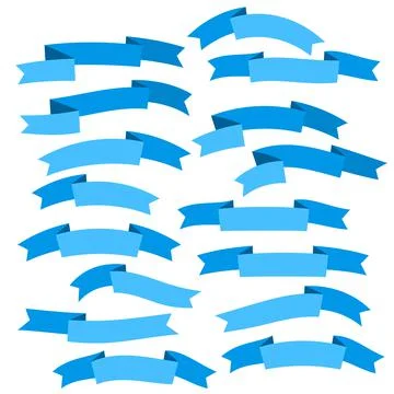 Set of blue flat ribbons isolated on white background. Ribbon banner vector Stock Illustration