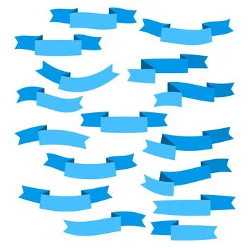 Set of blue flat ribbons isolated on white background. Ribbon banner vector Stock Illustration