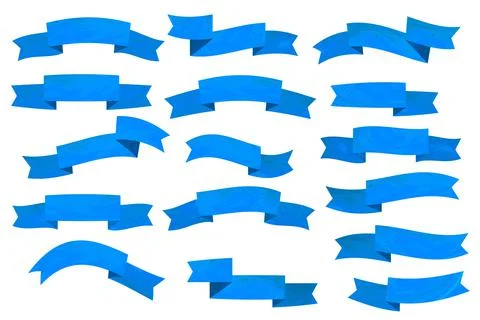 Set of blue flat ribbons isolated on white background. Ribbon banner vector Stock Illustration