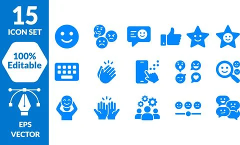 Set of Blue Flat Vector Icons Featuring Diverse Social Interaction and Digi.. 库存插图
