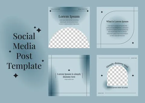 Set of blue fluid gradient templates for social media posts. Cute minimalist Stock Illustration