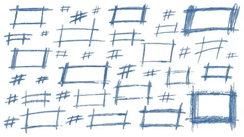 Set of blue frames drawn by hand with chalk, imitation of children's doodle Stock Illustration