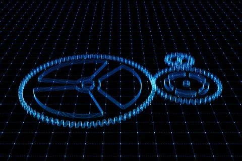Set of blue gears and cogs on virtual screen Illustrazione stock
