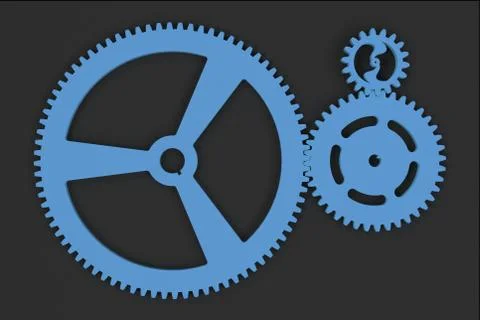 Set of blue gears and cogs on black background Stock Illustration
