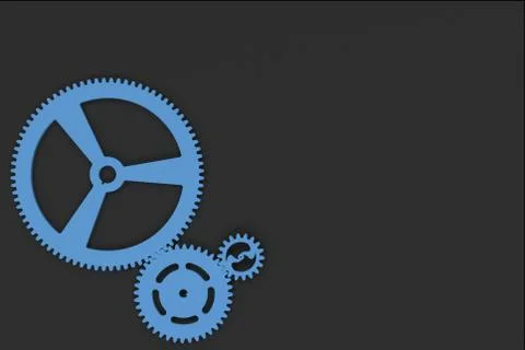 Set of blue gears and cogs on black background Stock Illustration