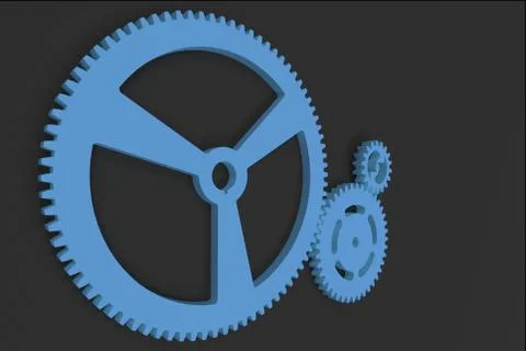 Set of blue gears and cogs on black background Stock Illustration