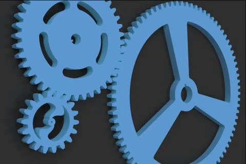 Set of blue gears and cogs on black background Stock Illustration