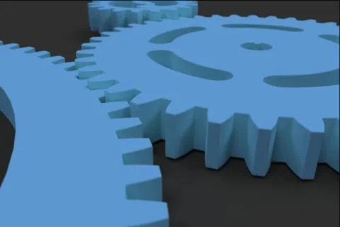 Set of blue gears and cogs on black background Stock Illustration