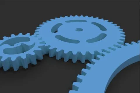 Set of blue gears and cogs on black background Stock Illustration