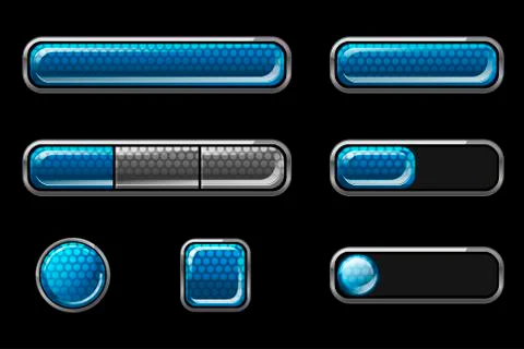 Set of blue glossy buttons for user interface. Stock Illustration