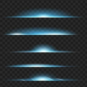 Set of blue glowing light effect. Isolated on black transparent background. V Illustrazione stock