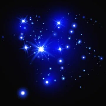 Set of blue glowing light effects isolated on a dark background. Glow light effe Stock Illustration