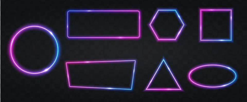 Set of blue glowing neon frames on dark background Stock Illustration