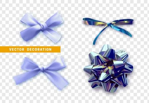 Set of blue gradient ribbons bows. Festive realistic decorative design elemen 스톡 일러스트