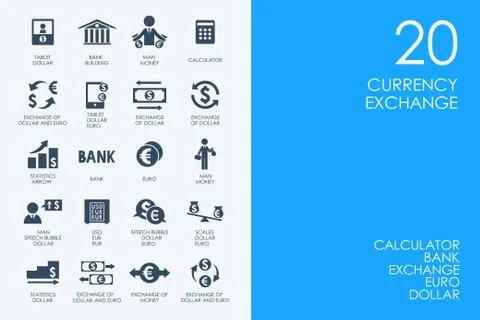 Set of BLUE HAMSTER Library currency exchange icons Stock Illustration
