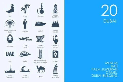 Set of BLUE HAMSTER Library Dubai icons Ilustración de archivo