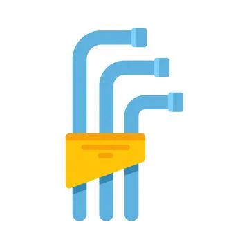 Set of blue hex keys organized with yellow holder Ilustración de archivo